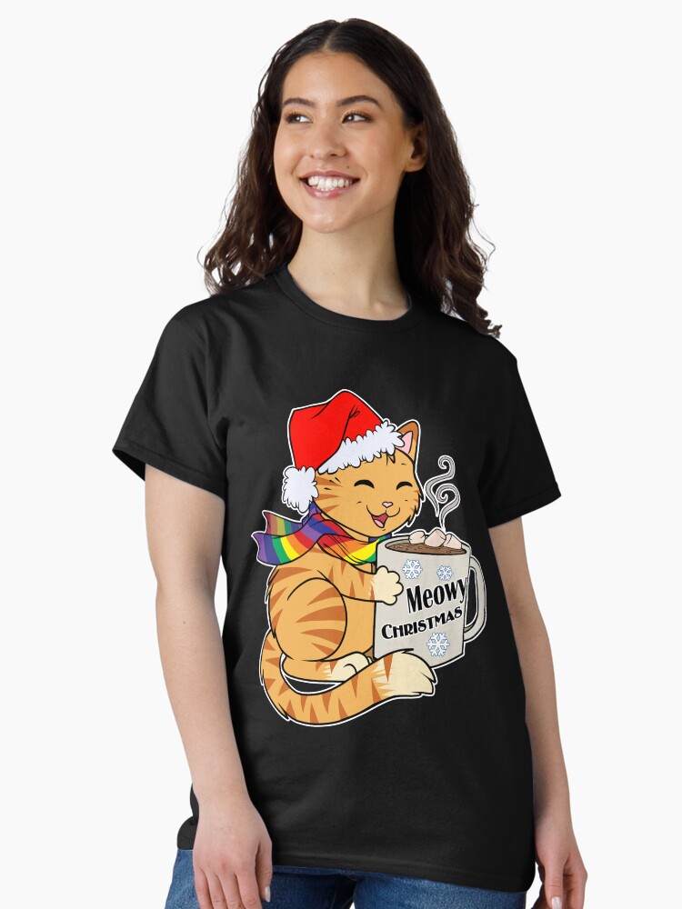 Thumbnail 1 of 7, Classic T-Shirt, Gay Pride Kitty Santa Hat Meowy Christmas Cute Funny Holiday designed and sold by cybercat.