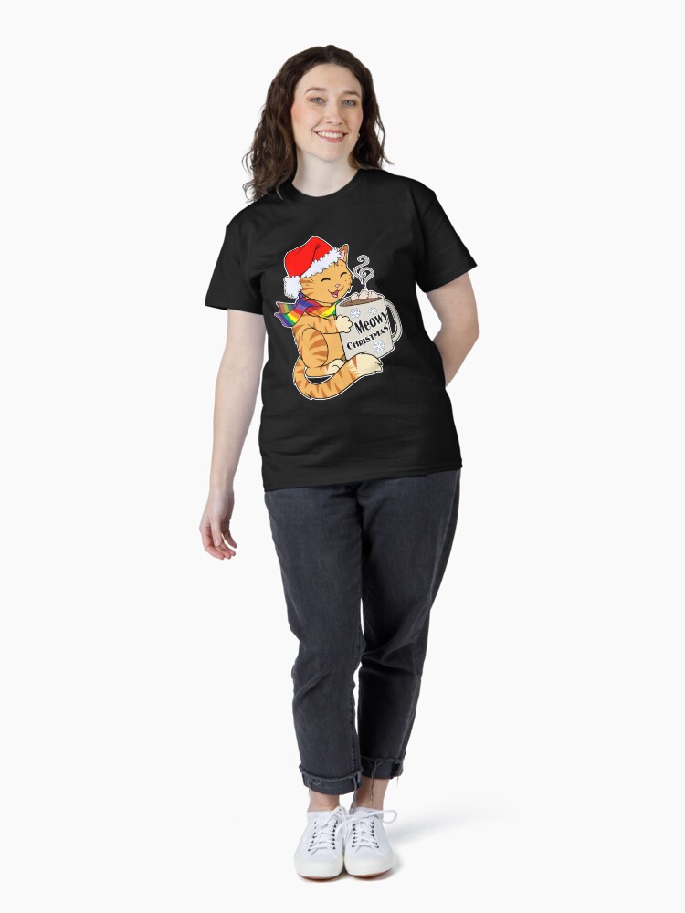 Thumbnail 4 of 7, Classic T-Shirt, Gay Pride Kitty Santa Hat Meowy Christmas Cute Funny Holiday designed and sold by cybercat.