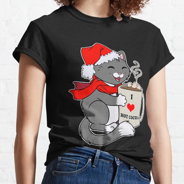 Tuxedo Kitty Santa Hat I Love Hot Cocoa Funny Holiday Classic T-Shirt