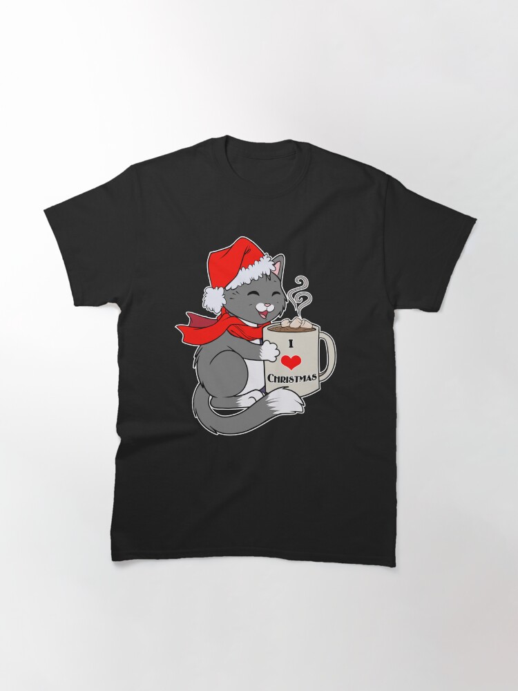 Thumbnail 3 of 7, Classic T-Shirt, Cute Tuxedo Kitty Santa Hat I Love Christmas Hot Cocoa Funny Holiday designed and sold by cybercat.