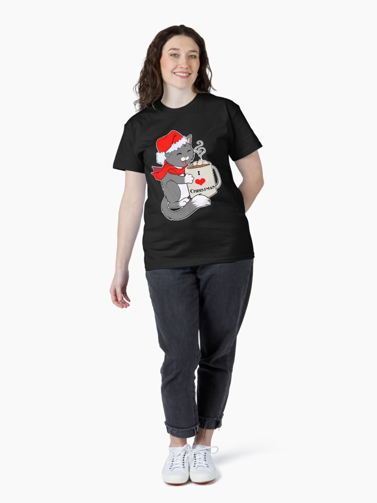 Thumbnail 4 of 7, Classic T-Shirt, Cute Tuxedo Kitty Santa Hat I Love Christmas Hot Cocoa Funny Holiday designed and sold by cybercat.