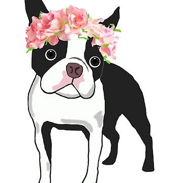 Artwork thumbnail, Boston Terrier and Flowers by bonheurdada
