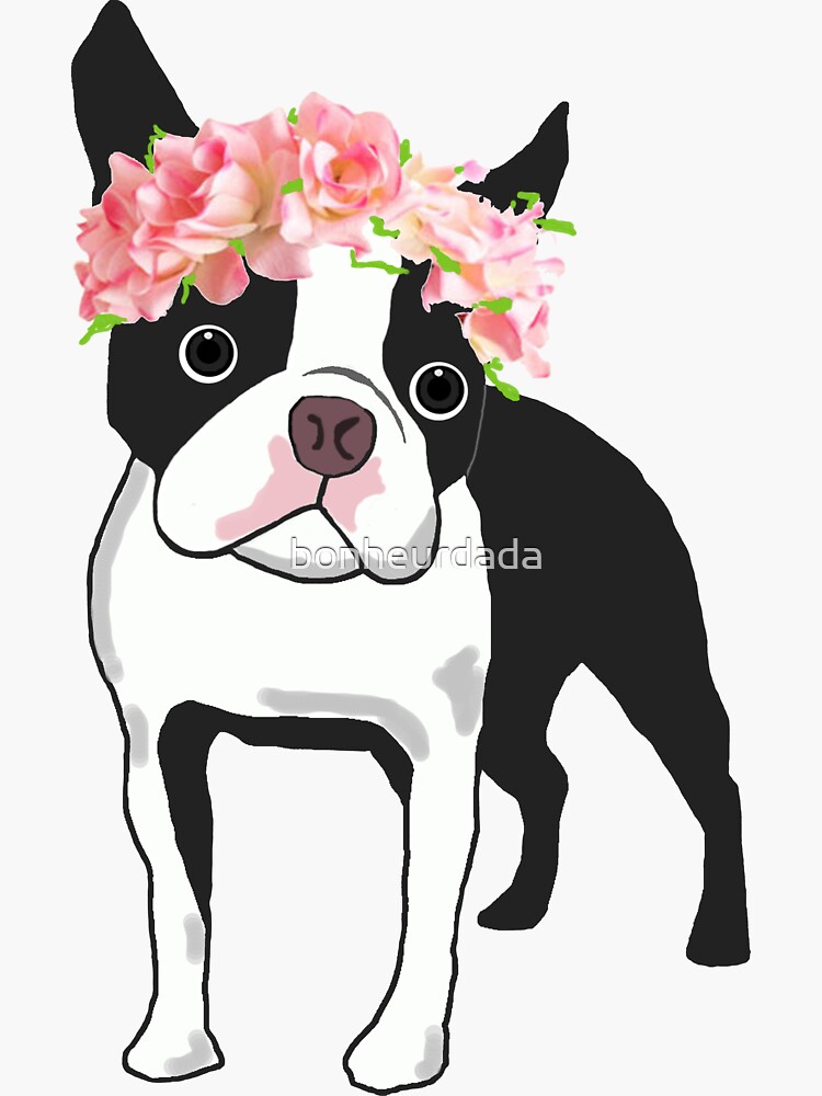 Thumbnail 3 of 3, Sticker, Boston Terrier and Flowers designed and sold by bonheurdada.