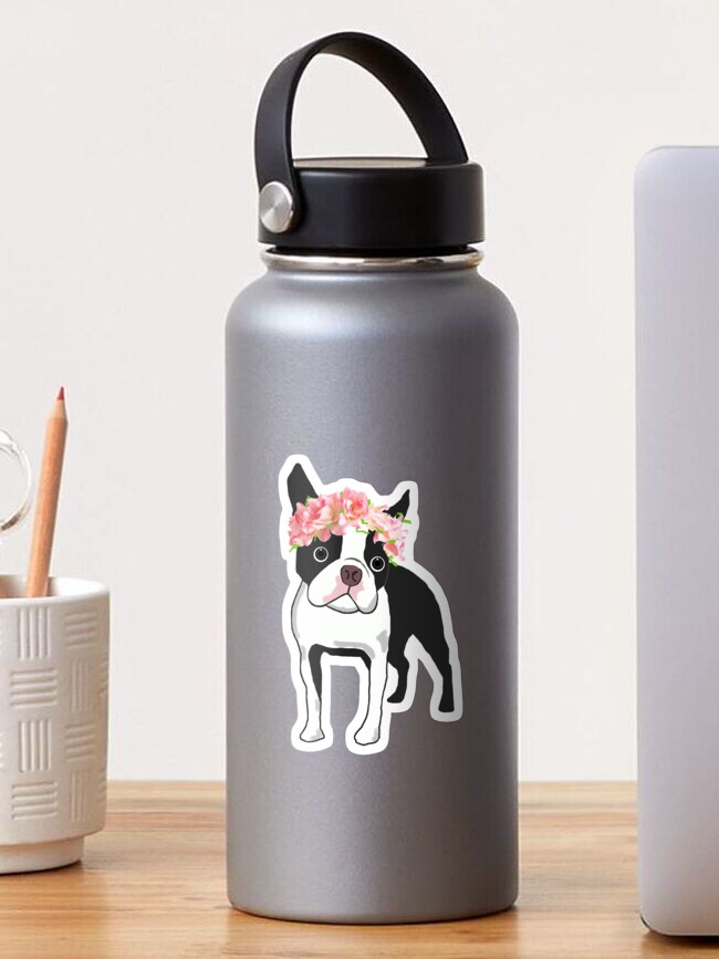 Thumbnail 1 of 3, Sticker, Boston Terrier and Flowers designed and sold by bonheurdada.