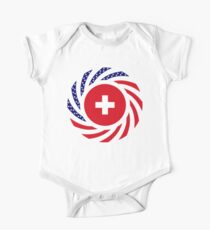 Swiss American Multinational Patriot Flag Series Short Sleeve Baby One-Piece