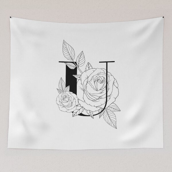 Item preview, Monogram Letter U with Rose Line Art designed and sold by GraphicsbyNel.