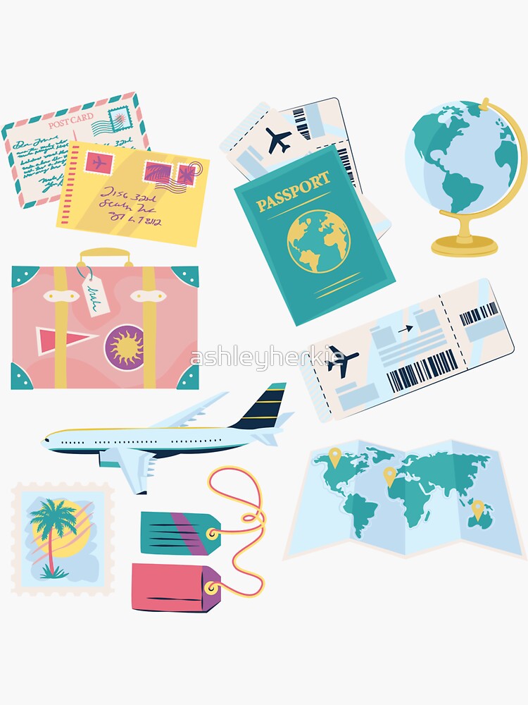 Travel Aesthetic Sticker Pack Sticker for Sale by ashleyherkie