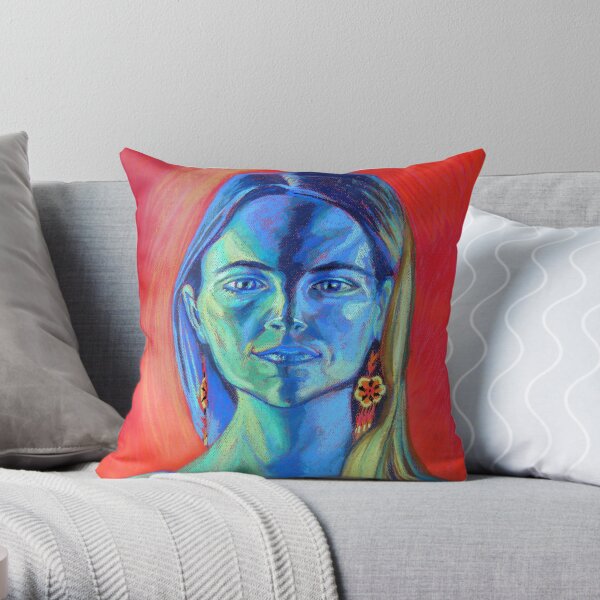Blue Woman (self portrait) Throw Pillow