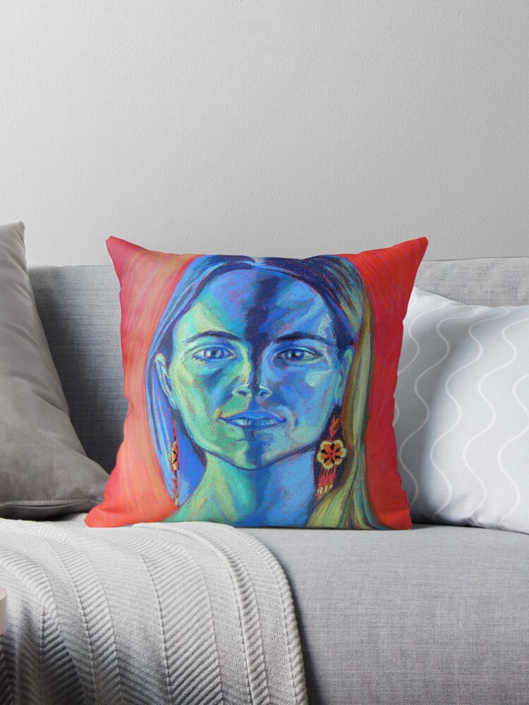 Thumbnail 1 of 4, Pillow, Blue Woman (self portrait) designed and sold by BlueStarseed.