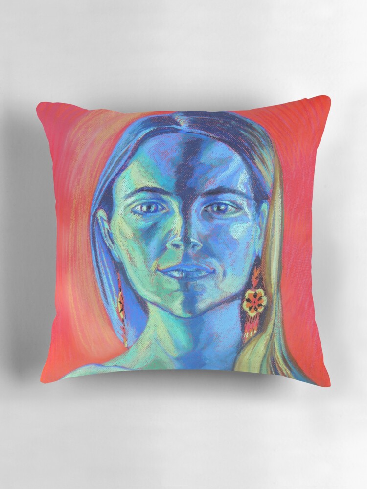 Thumbnail 3 of 4, Pillow, Blue Woman (self portrait) designed and sold by BlueStarseed.