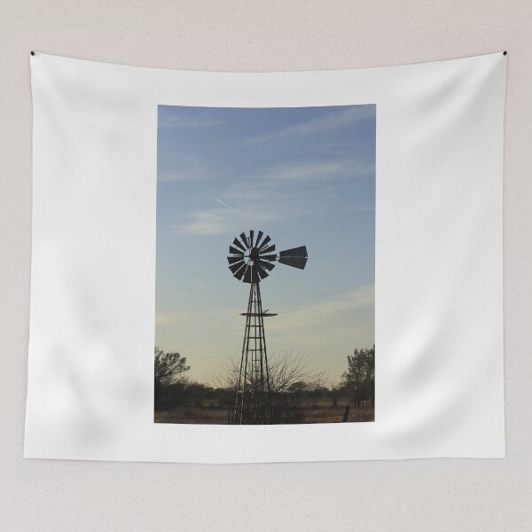 Item preview, Kansas Windmill in a Pasture with blue sky and clouds designed and sold by ROBERTDBROZEK.