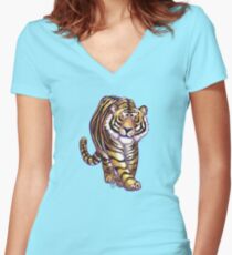 Animal Parade Tiger Silhouette Women's Fitted V-Neck T-Shirt