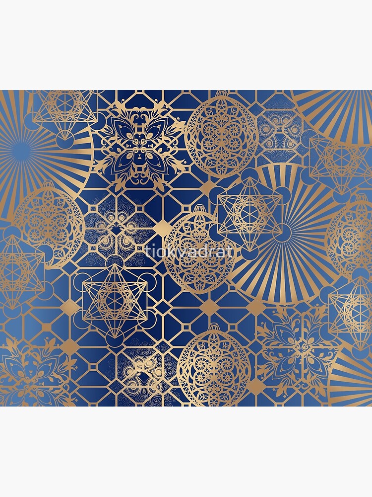Gold Mandalas and Lace on Blue by tiokvadrat