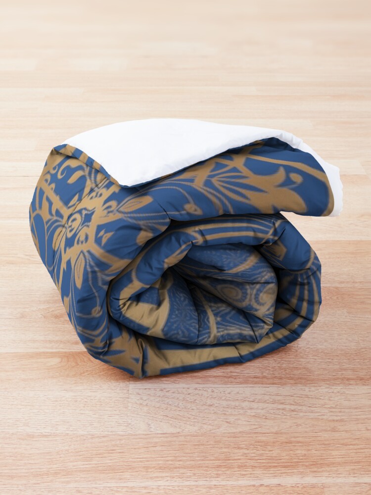 Alternate view of Gold Mandalas and Lace on Blue Comforter