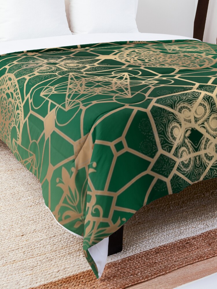 Alternate view of Gold Mandalas and Lace on Eucalyptus Comforter