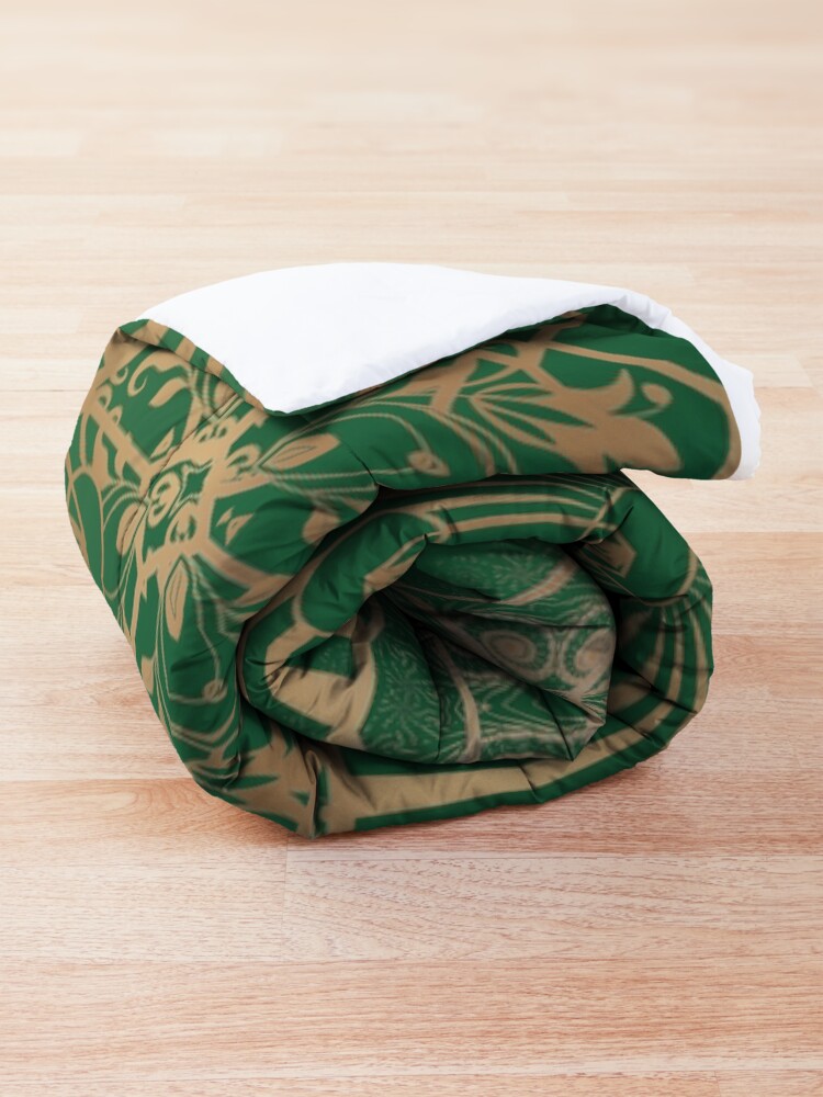 Alternate view of Gold Mandalas and Lace on Eucalyptus Comforter