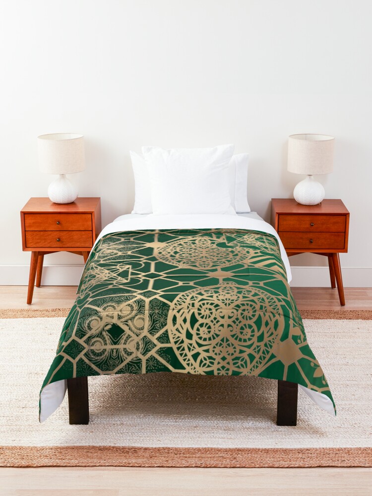 Alternate view of Gold Mandalas and Lace on Eucalyptus Comforter