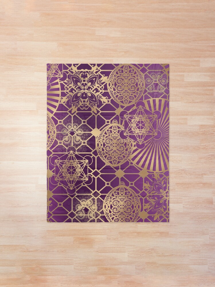 Alternate view of Gold Mandalas and Lace on Purple Comforter