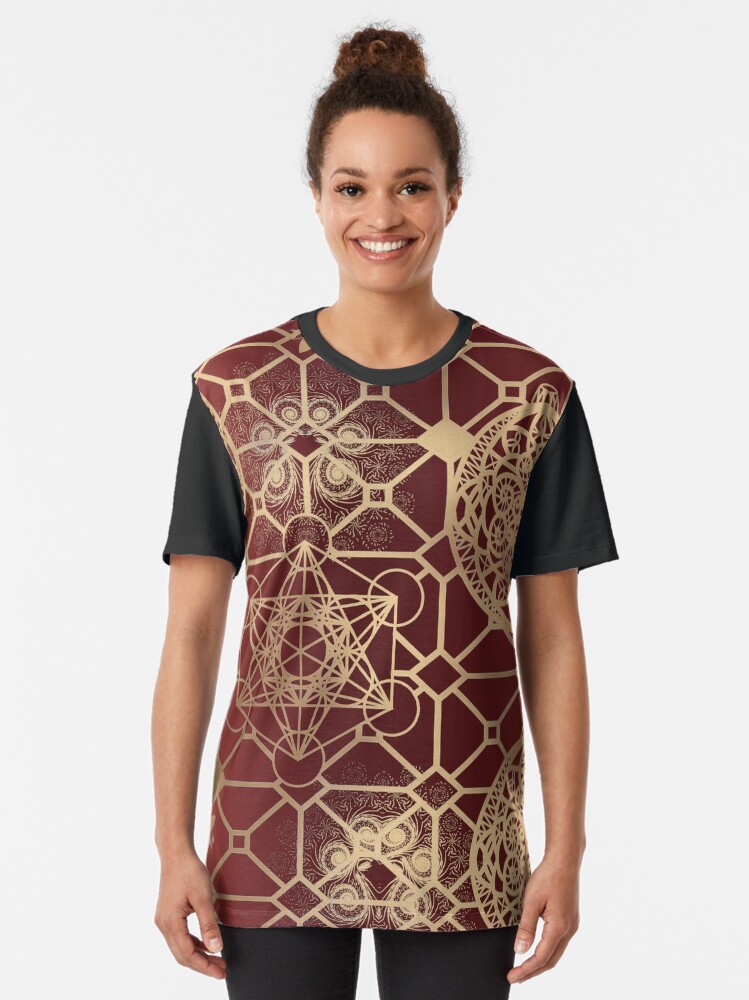 Alternate view of Gold Mandalas and Lace on Salmon Pink | Rich Intricate Filigree Pattern Graphic T-Shirt