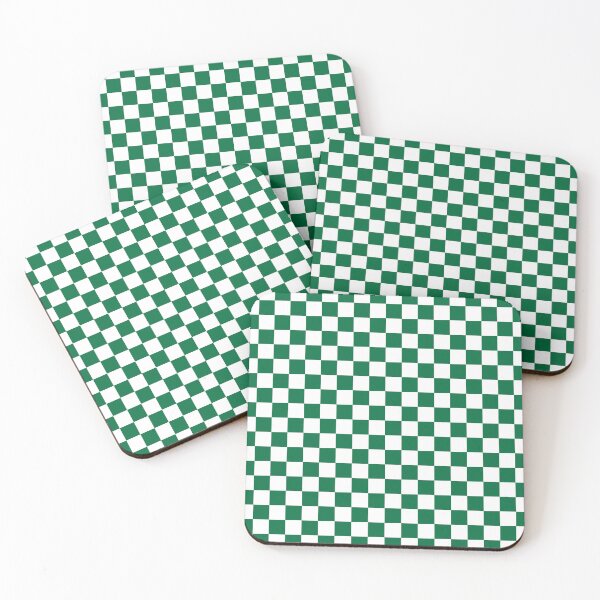 White and Cadmium Green Checkerboard Coasters (Set of 4)