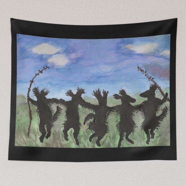 Item preview,  Southern Folk Art "Dancing Flatcoats" Flat Coated Retrievers Watercolor Painting designed and sold by cahabacrew.
