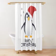 Merry Christmas Penguin Emoji Shower Curtain