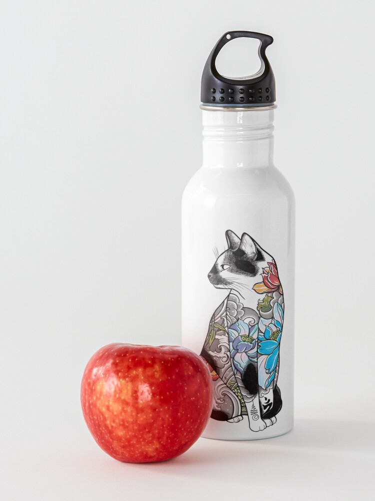 Alternate view of Cat in Lotus Tattoo Water Bottle