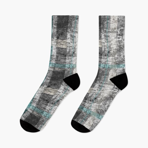 Item preview, Rustic Asymmetrical Birch Plaid Black White Teal Cream designed and sold by jocelynsart.
