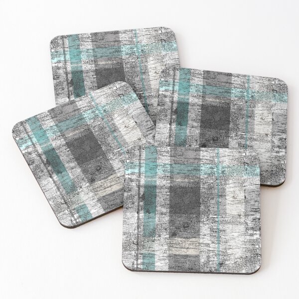 Item preview, Rustic Asymmetrical Birch Plaid Black White Teal Cream designed and sold by jocelynsart.