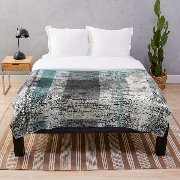 Item preview, Rustic Asymmetrical Birch Plaid Black White Teal Cream designed and sold by jocelynsart.