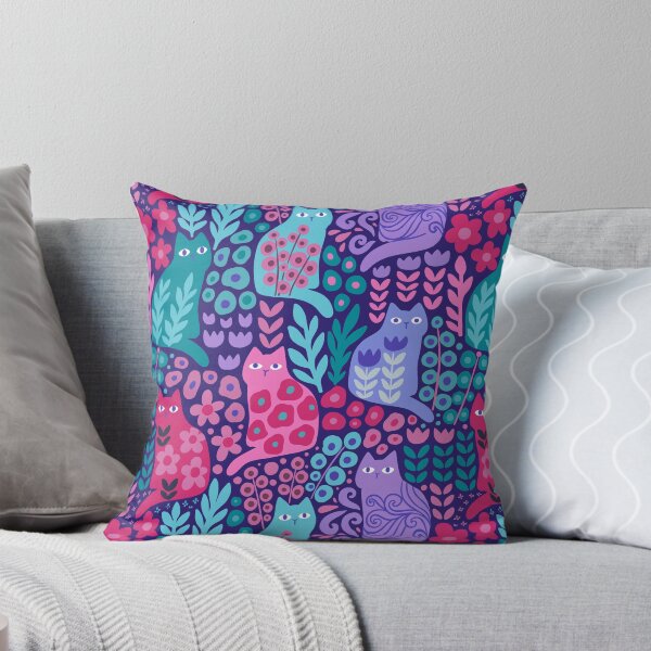Item preview, Jewel tone kitty cats and beautiful plants flowers. Summer pet illustration. designed and sold by kostolom3000.