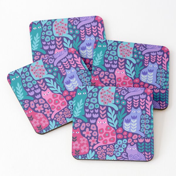 Item preview, Jewel tone kitty cats and beautiful plants flowers. Summer pet illustration. designed and sold by kostolom3000.