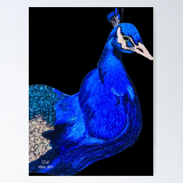 Blue Peacock Bird, Pastel on Pastelmat Paper, Wall Art, Unique Piece,  Pastel Drawing, Animal Wall Art, Animal Portrait, Blue, Green 