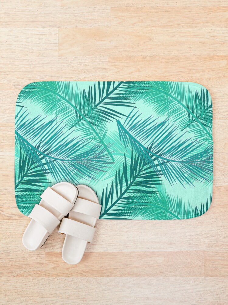 Blue Peach Coral Turquoise Watercolor Bath Mat  Teal Orange Aqua