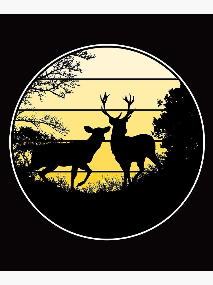 stag-deer-and-doe-in-forest-poster-by-troy1969-redbubble