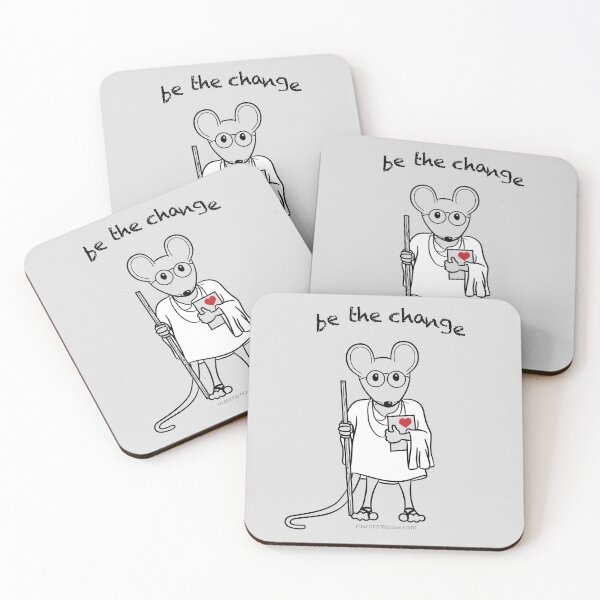Copy of MantraMouse® Be the Change Cartoon on Gray Background Coasters (Set of 4)