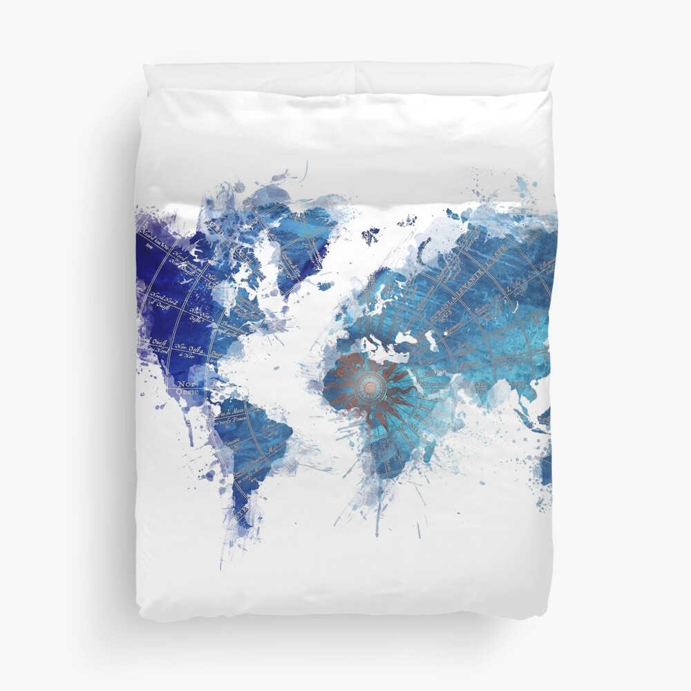 World Map Wind Rose splash Duvet Cover