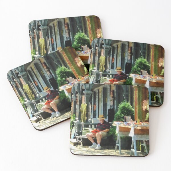Item preview, Frenchtown NJ - Man Reading by Book Stall designed and sold by Susan Savad.