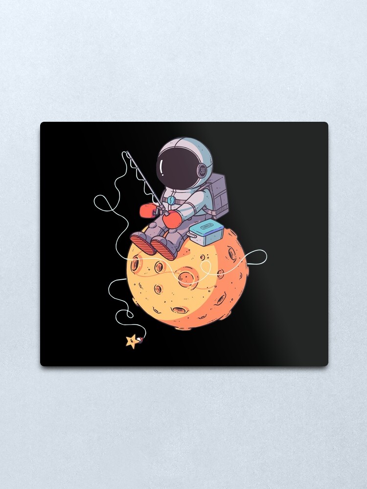 Lámina metálica «Astronauta pescando en la luna» de euror-design | Redbubble