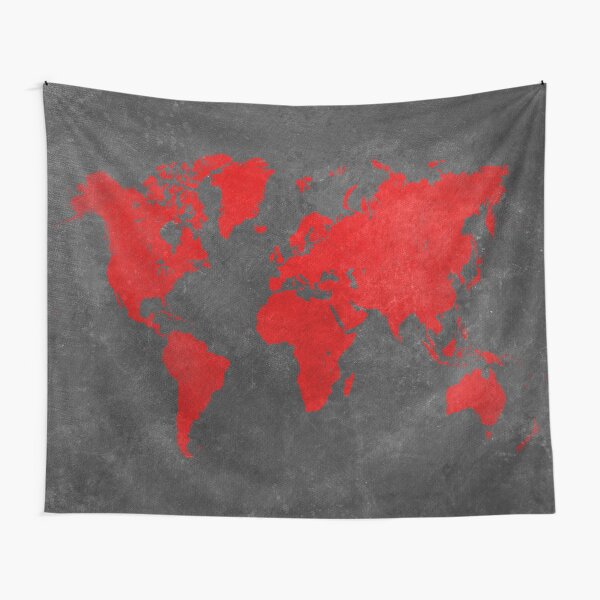 World map black and red Tapestry