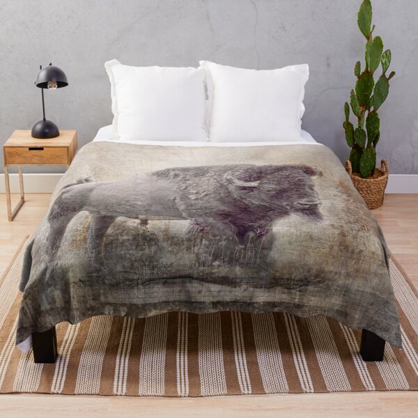 Bull Bison, cabin art Throw Blanket