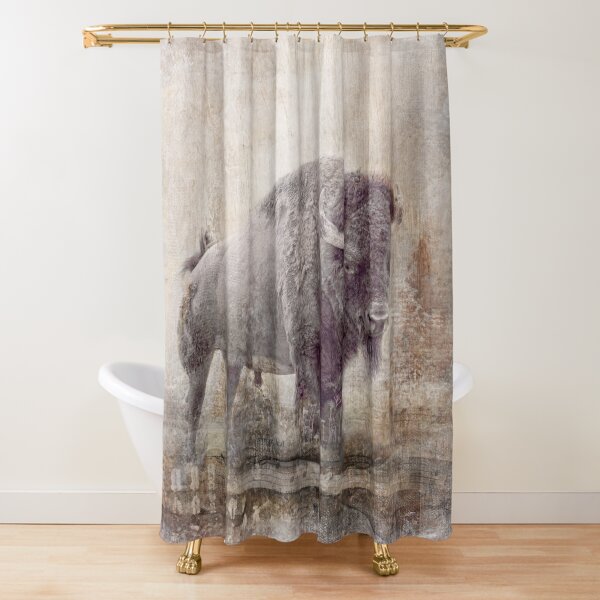 Bull Bison, cabin art Shower Curtain