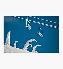 Snow sculptures and frozen chairs Photographic Print