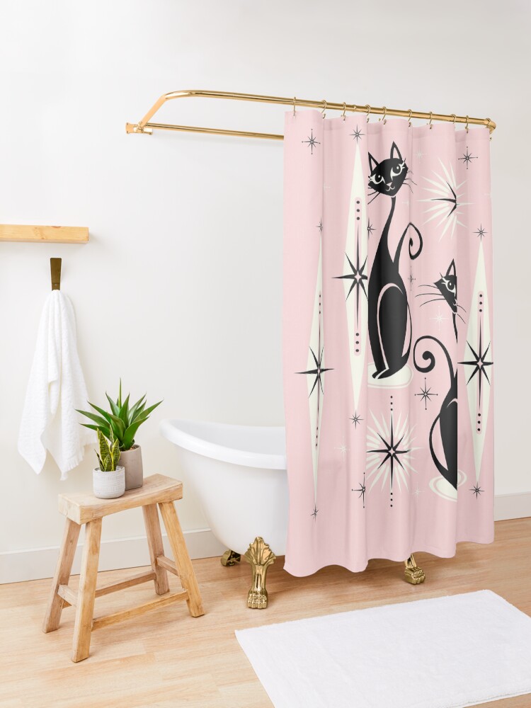 Alternate view of Mid Century Meow Retro Atomic Cats LG ©studioxtine Shower Curtain