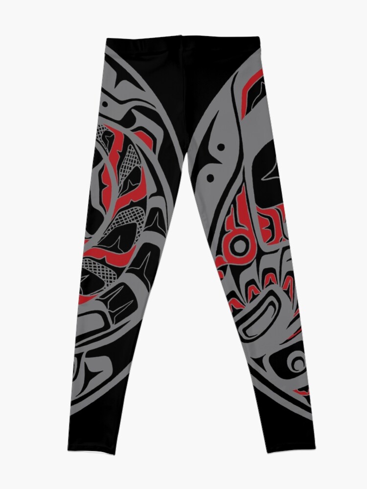 Alternate view of Bear and Salmon, in gray Leggings