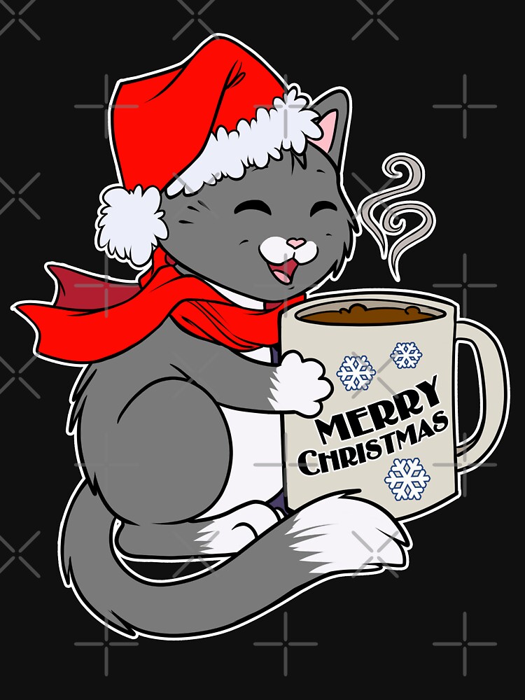Cute Tuxedo Kitty Santa Hat Merry Christmas Funny Holiday  by cybercat