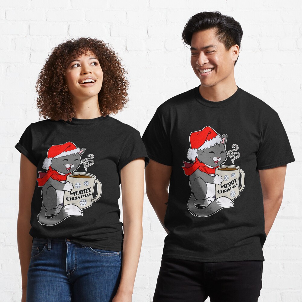Cute Tuxedo Kitty Santa Hat Merry Christmas Funny Holiday Classic T-Shirt
