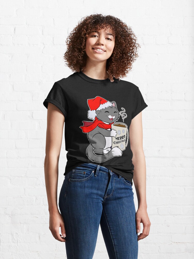 Alternate view of Cute Tuxedo Kitty Santa Hat Merry Christmas Funny Holiday Classic T-Shirt