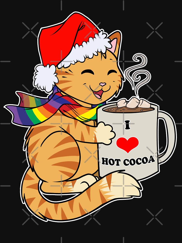 Thumbnail 7 of 7, Classic T-Shirt, Gay Pride Cute Tabby Cat Santa Hat I Love Hot Cocoa Funny Holiday designed and sold by cybercat.