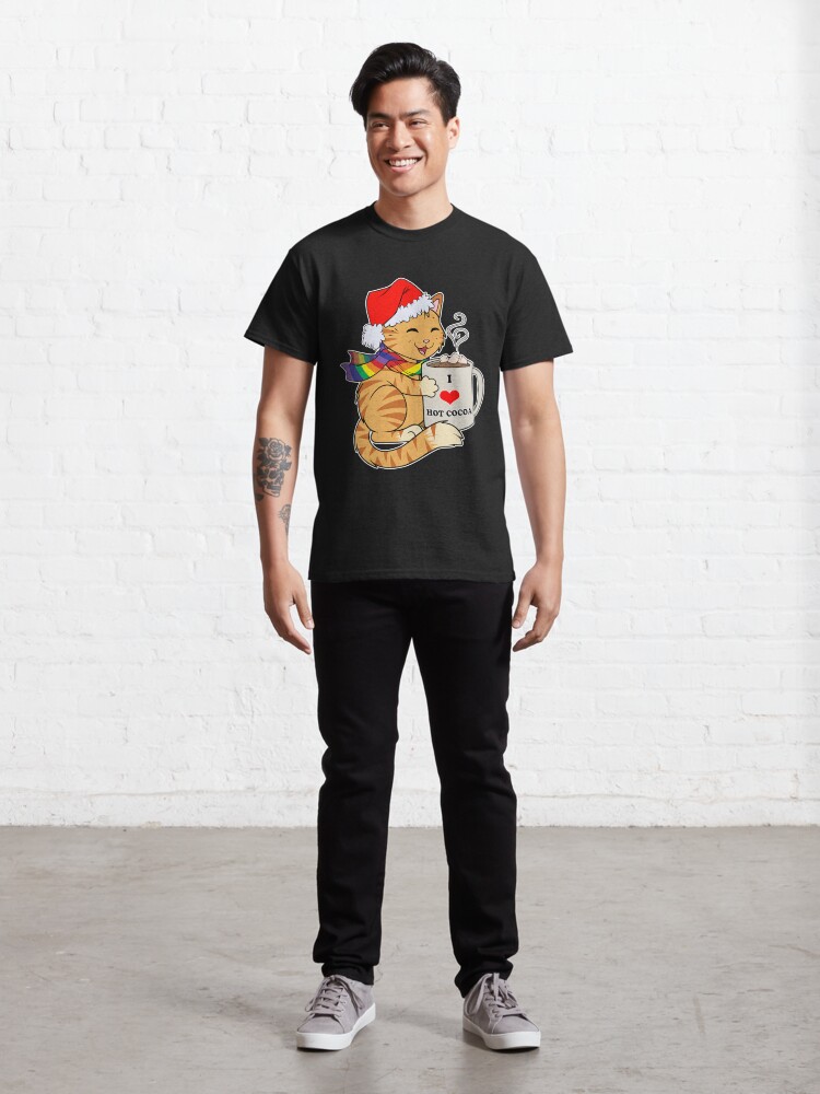 Thumbnail 3 of 7, Classic T-Shirt, Gay Pride Cute Tabby Cat Santa Hat I Love Hot Cocoa Funny Holiday designed and sold by cybercat.